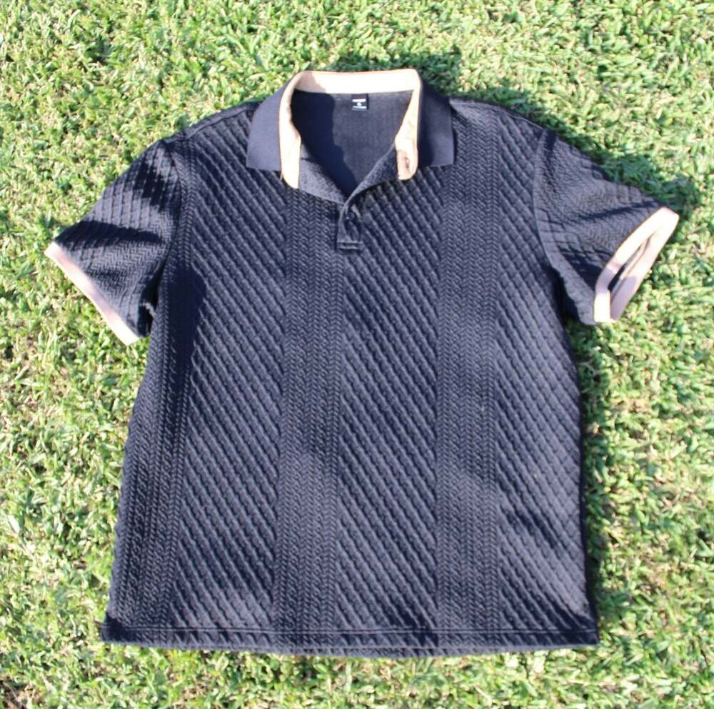 Manfinity Men's Contrast Trim Textured Knitted Polo Shirt Size XL black and tan